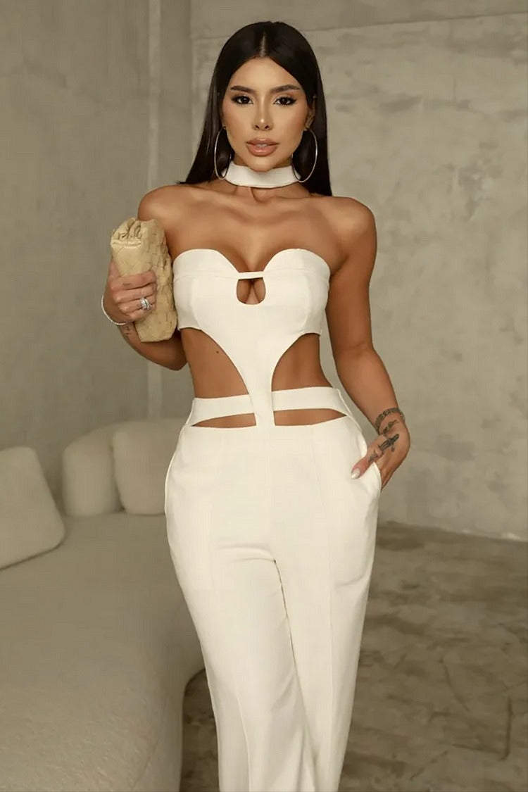 Ivory Halter Cutout Jumpsuit - Zoe
