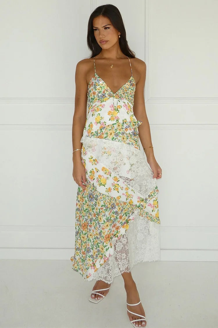Green Floral Lace Slip Dress - Elara