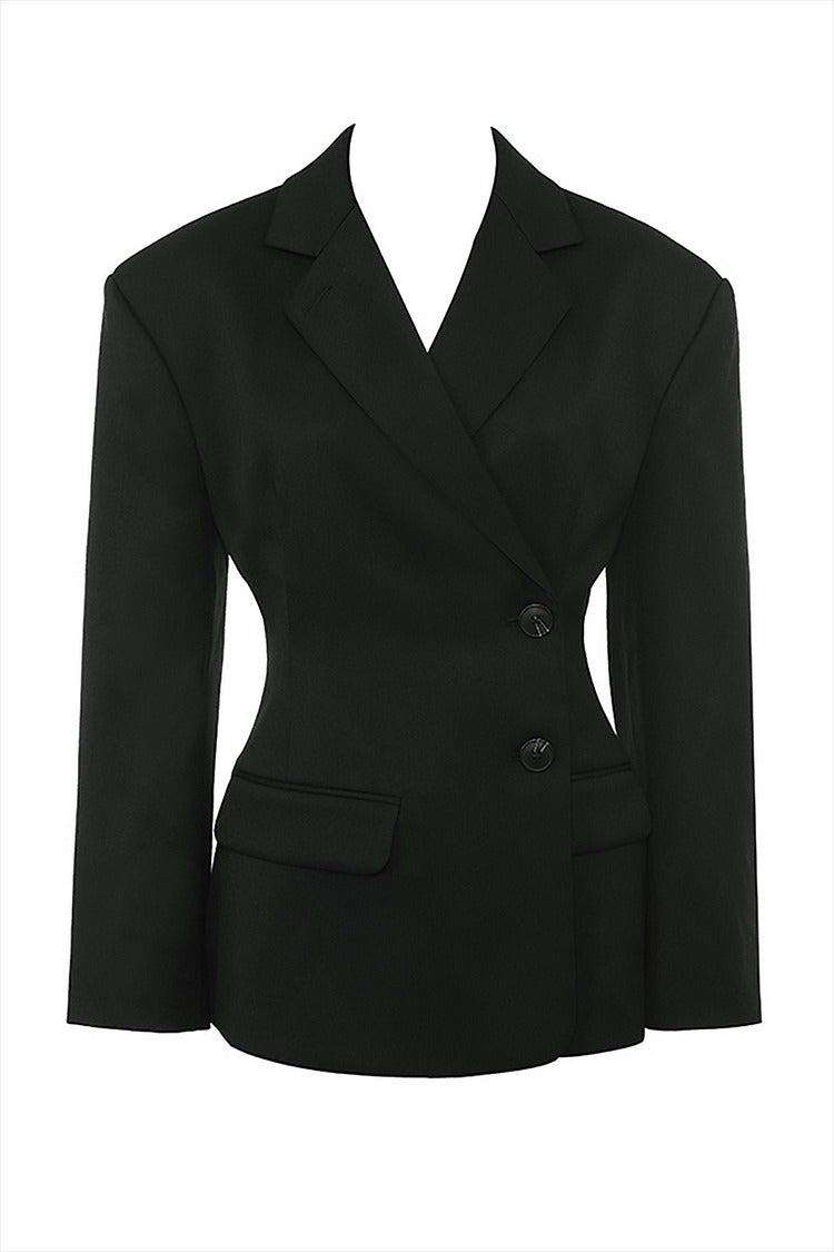 Black Cinched Waist Blazer Set - Olivia
