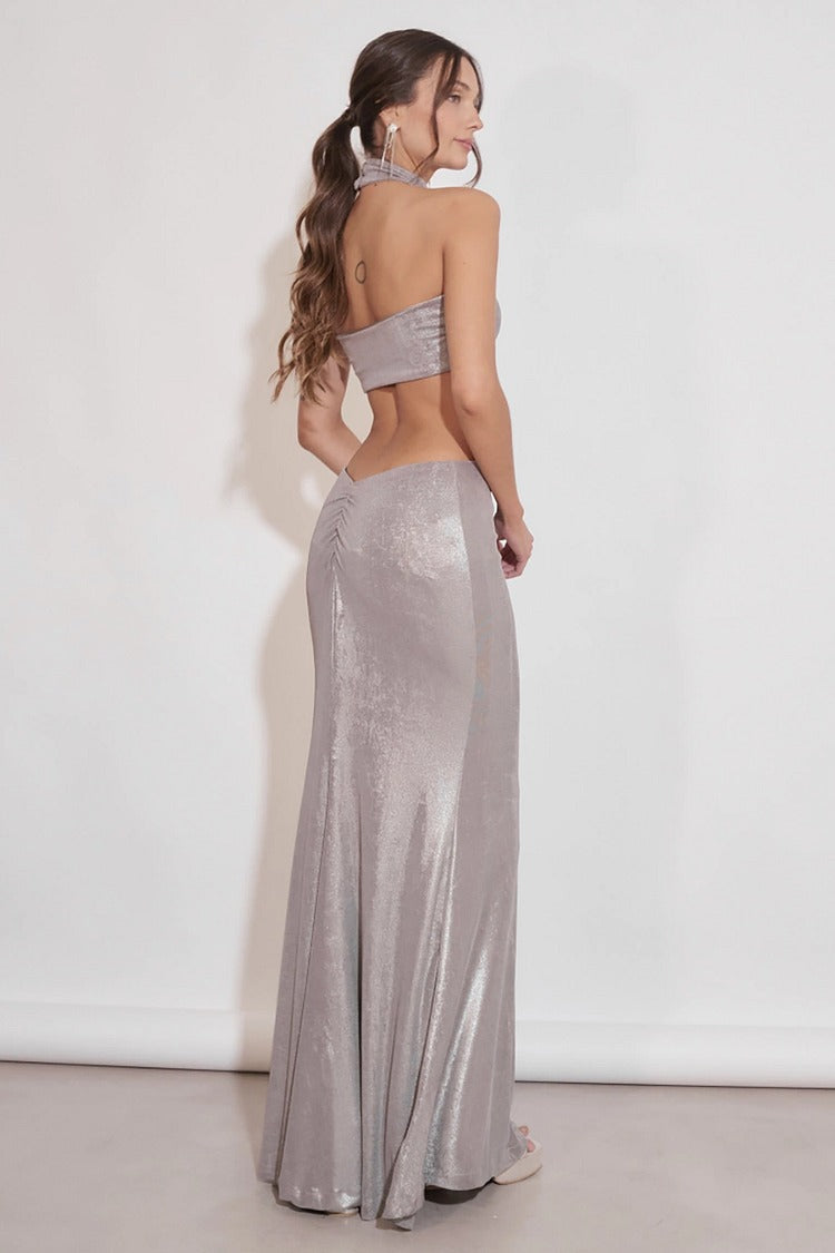 Silver Halter Cutout Slim Fit Maxi - Olivia