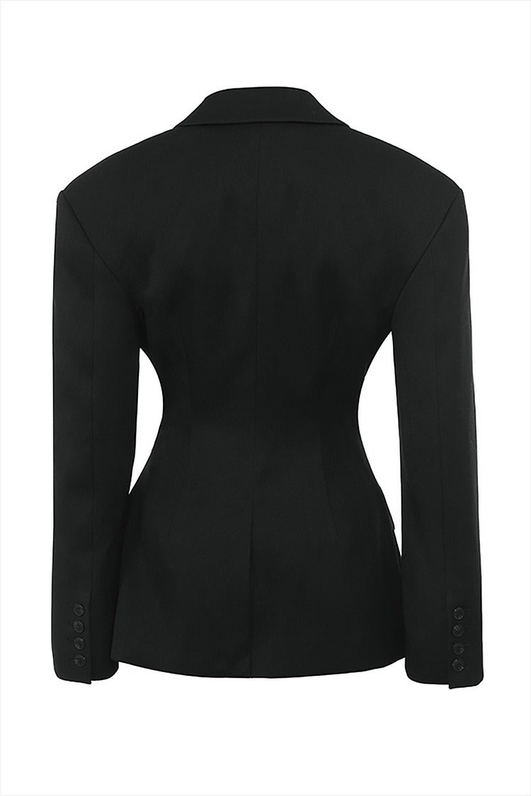 Black Cinched Waist Blazer Set - Olivia