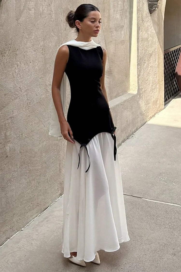 Black Colorblock Cinch Waist Maxi Dress - Ava