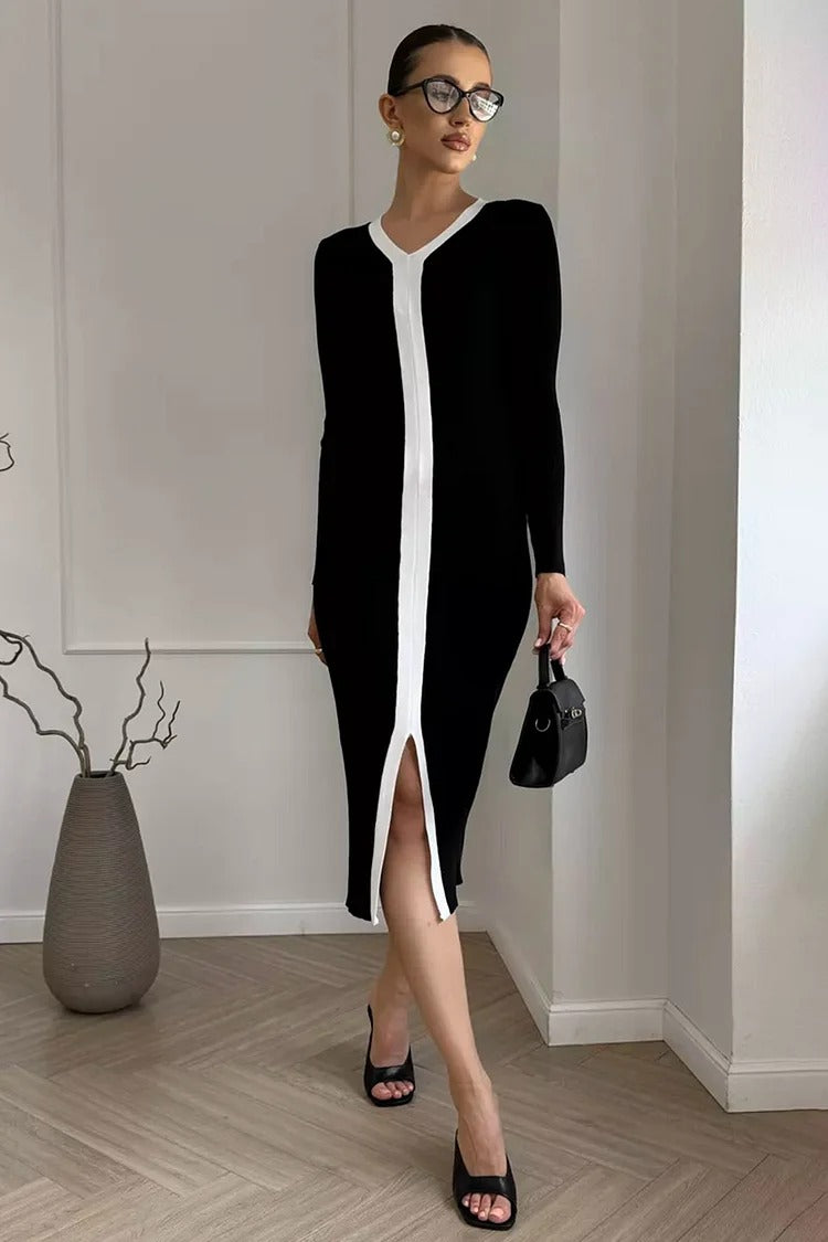 Black Colorblock Sweater Dress - Elise