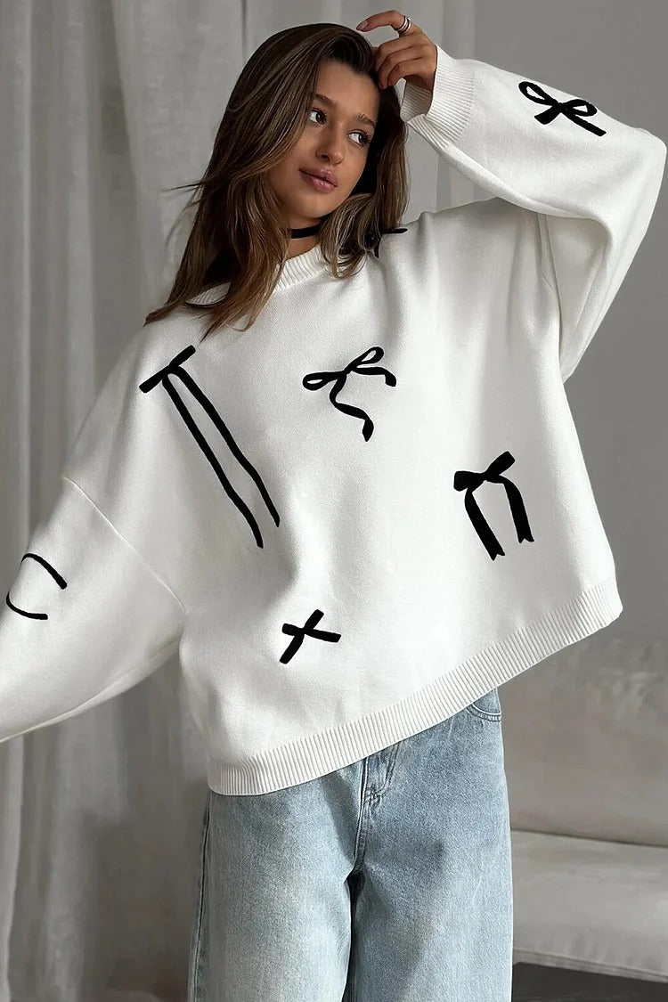 White Bowknot Knit Sweater - Sophie
