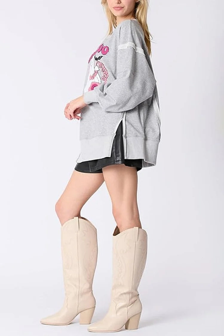 Gray Cartoon Applique Sweatshirt - Mia