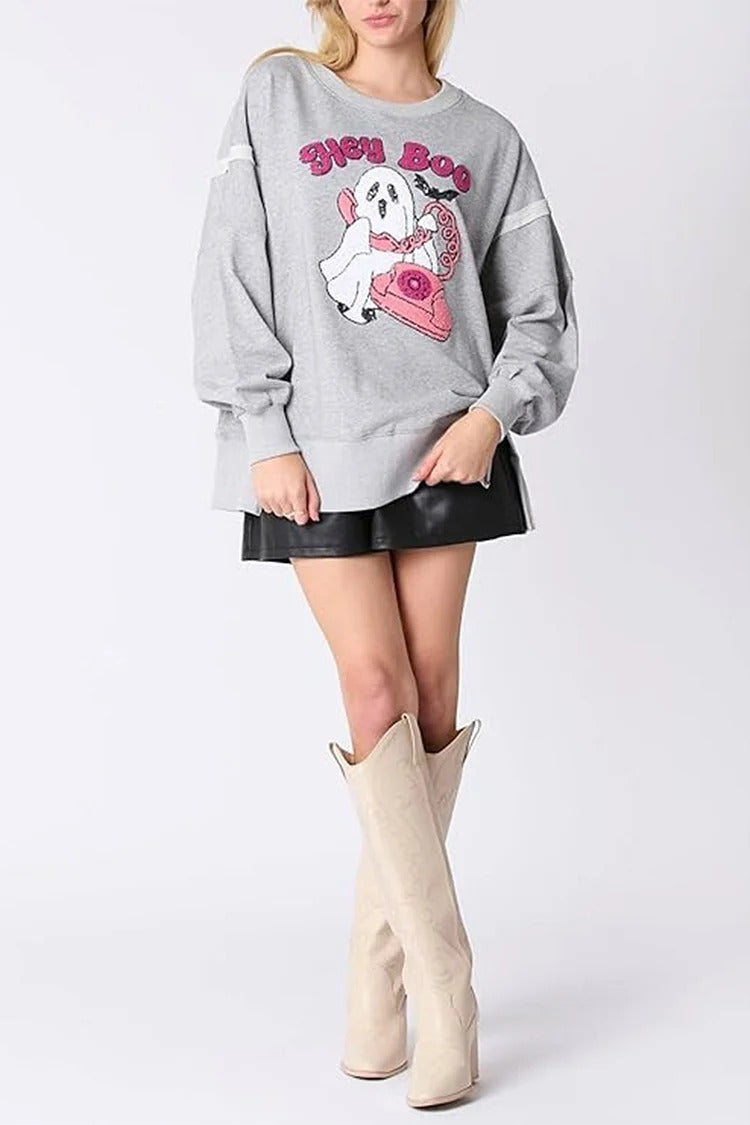 Gray Cartoon Applique Sweatshirt - Mia