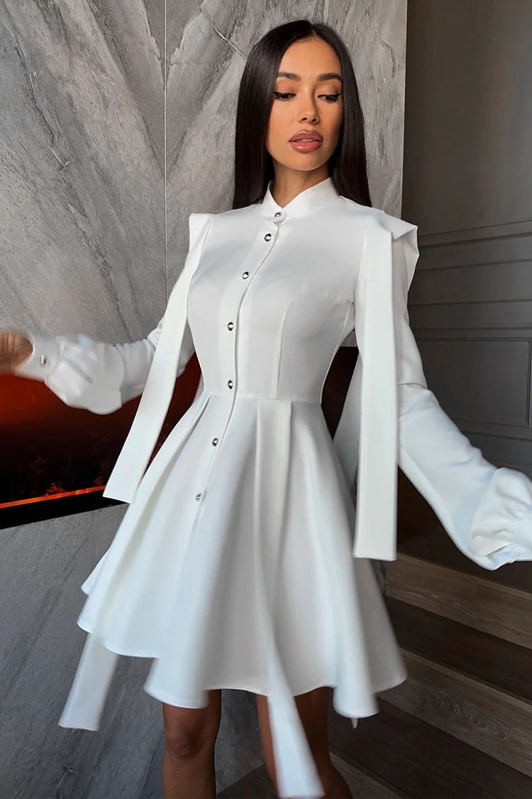 White Lantern Sleeve Streamer Dress - Clara