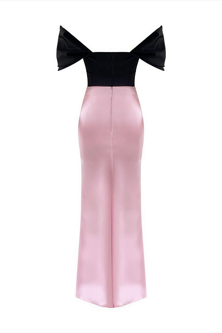 Pink Off-Shoulder Ruched Bow Gown - Lily