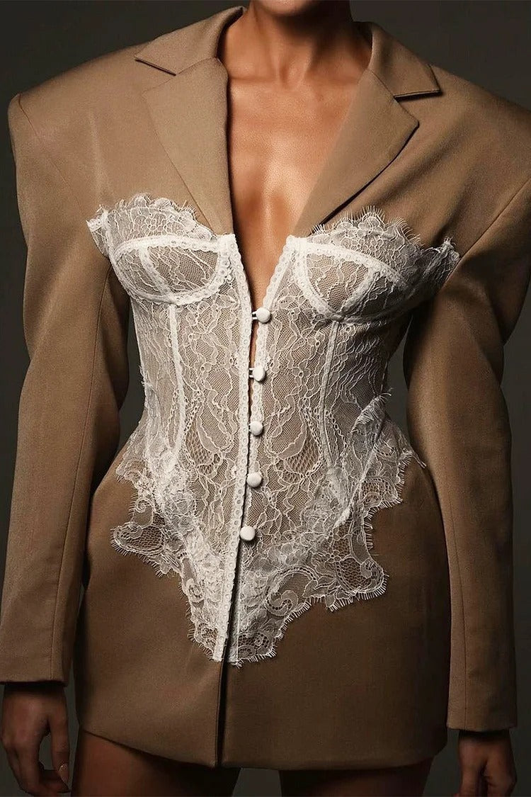 Black Lace Corset Blazer Dress - Olivia