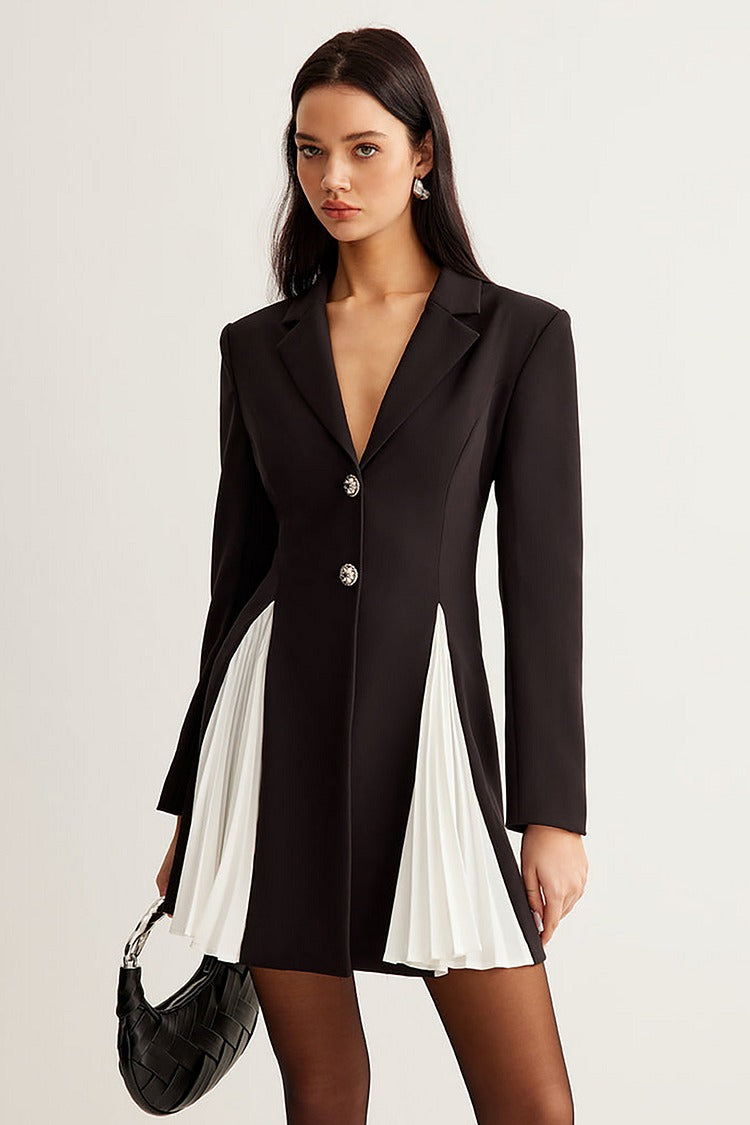 Black Colorblock Pleated Blazer Mini Dress - Emma