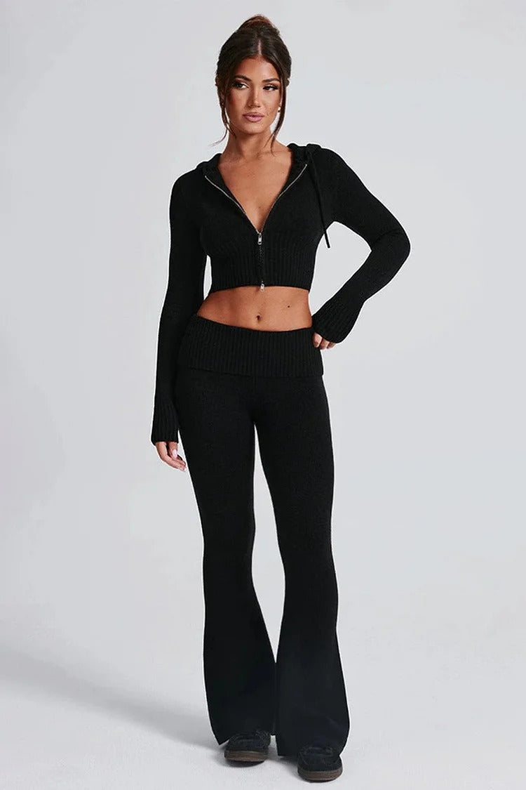 Pink Hooded Knit Crop Set - Ava