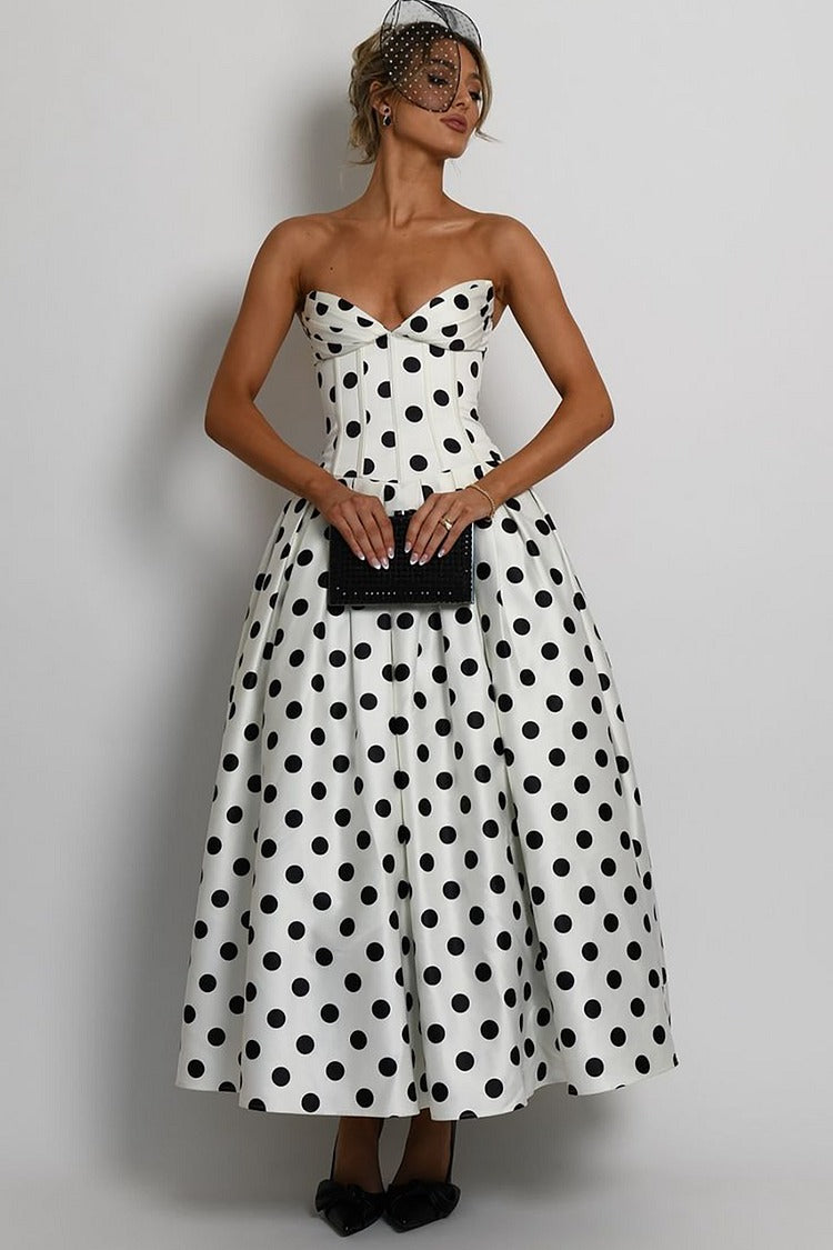 White Polka Dot Corset Maxi Dress - Vivienne