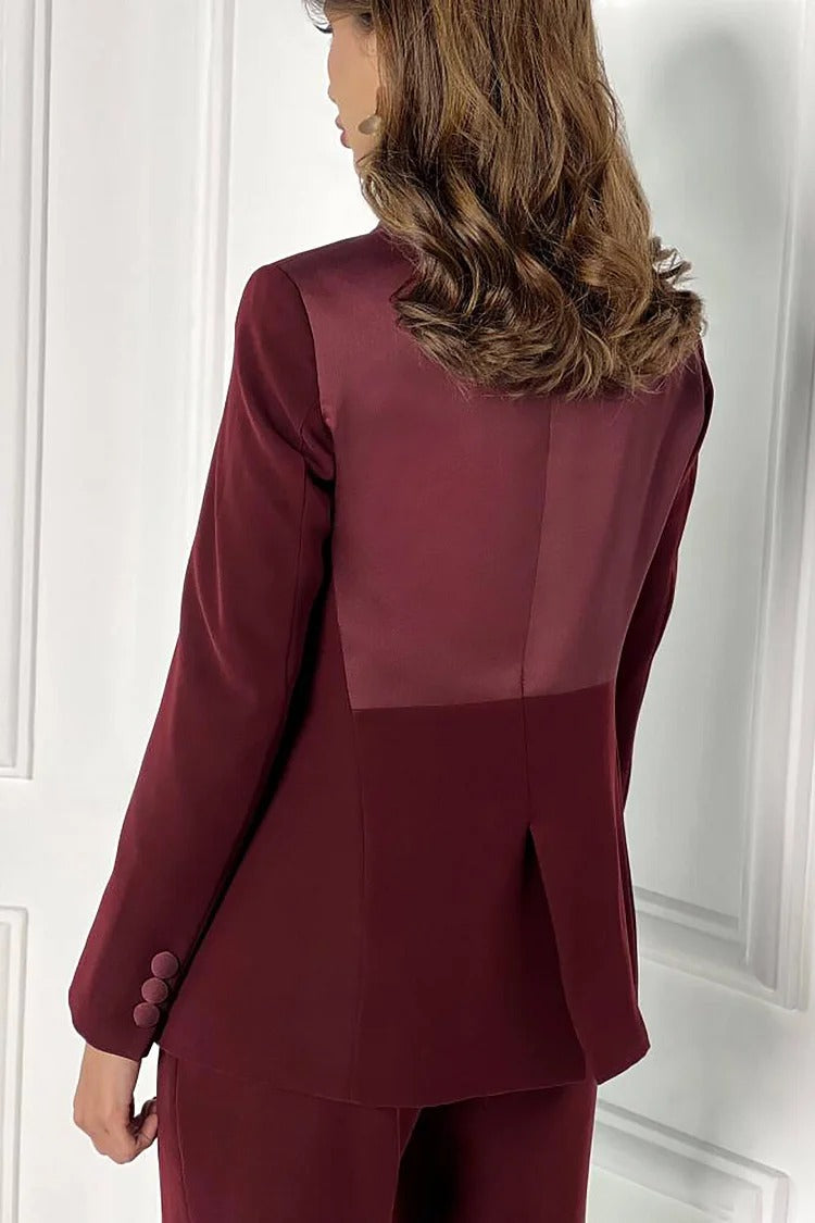 Burgundy Asymmetric Collar Blazer - Celeste