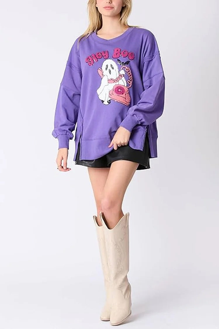 Gray Cartoon Applique Sweatshirt - Mia