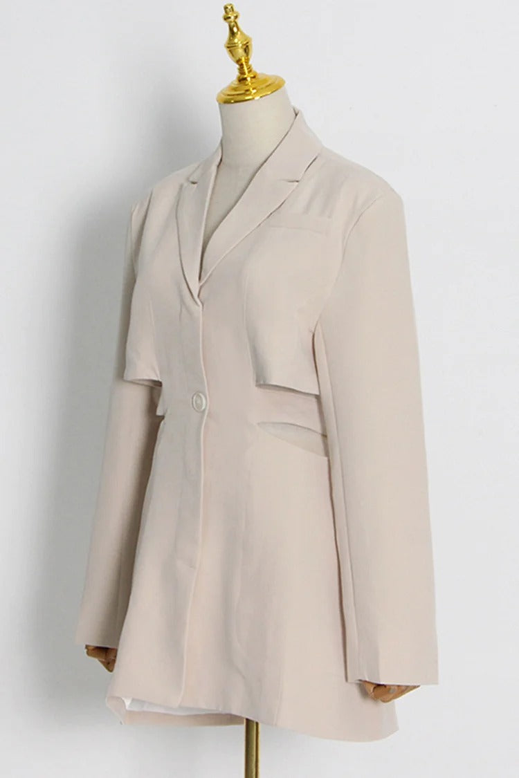 Beige Lapel Collar Hollow Out Blazer - Sophie