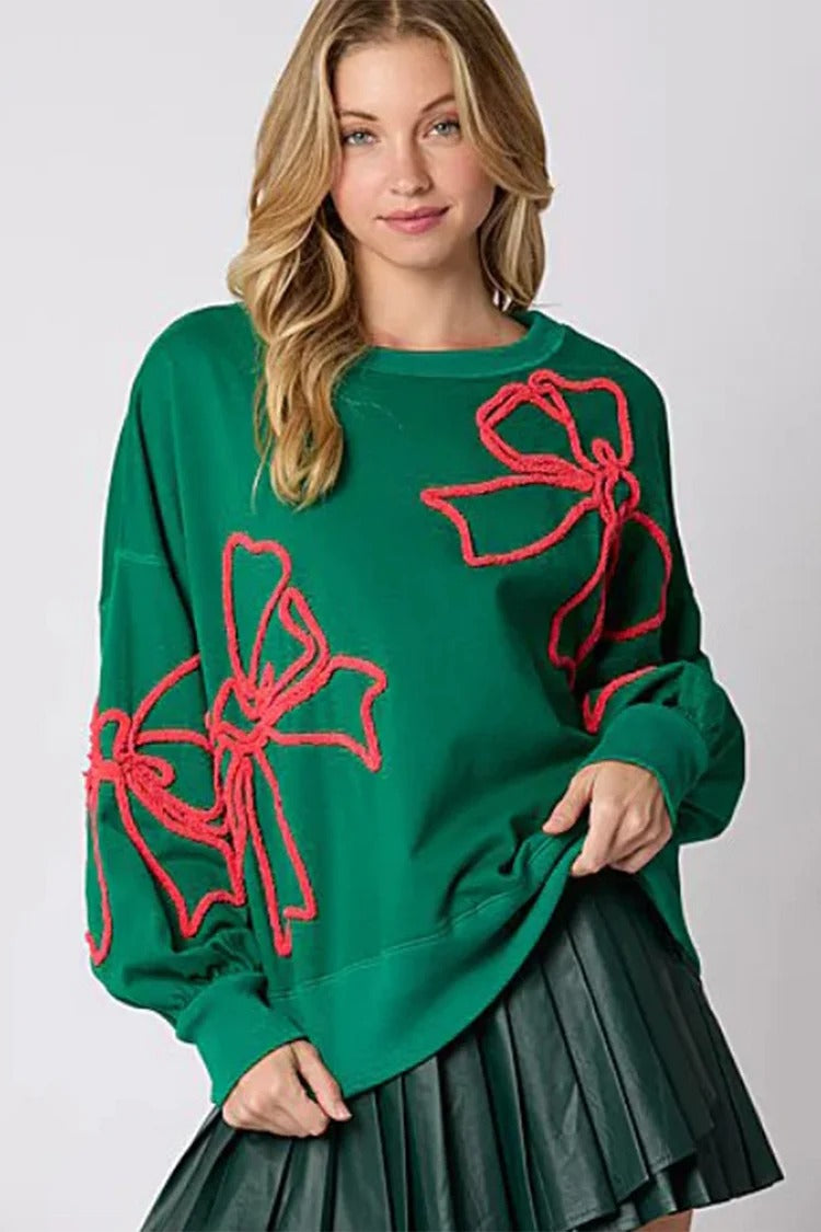 Pink Bowknot Lantern Sleeve Sweatshirt - Lily