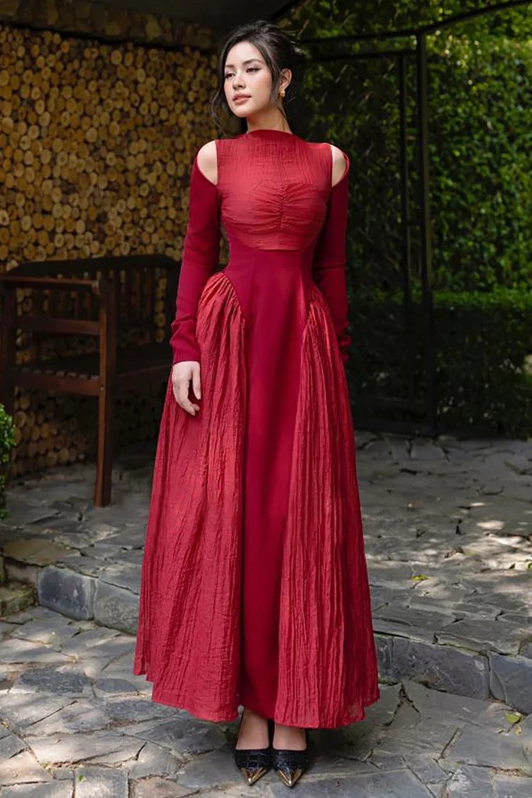 Red Cold Shoulder Maxi Dress - Sophia