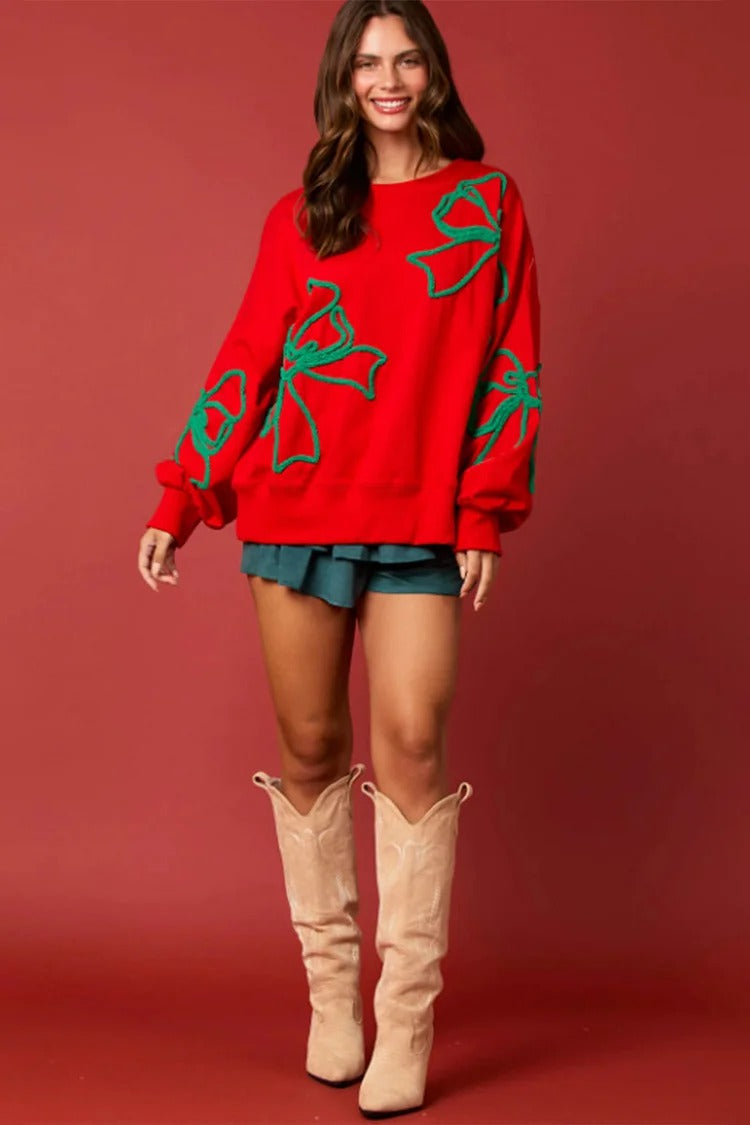 Pink Bowknot Lantern Sleeve Sweatshirt - Lily