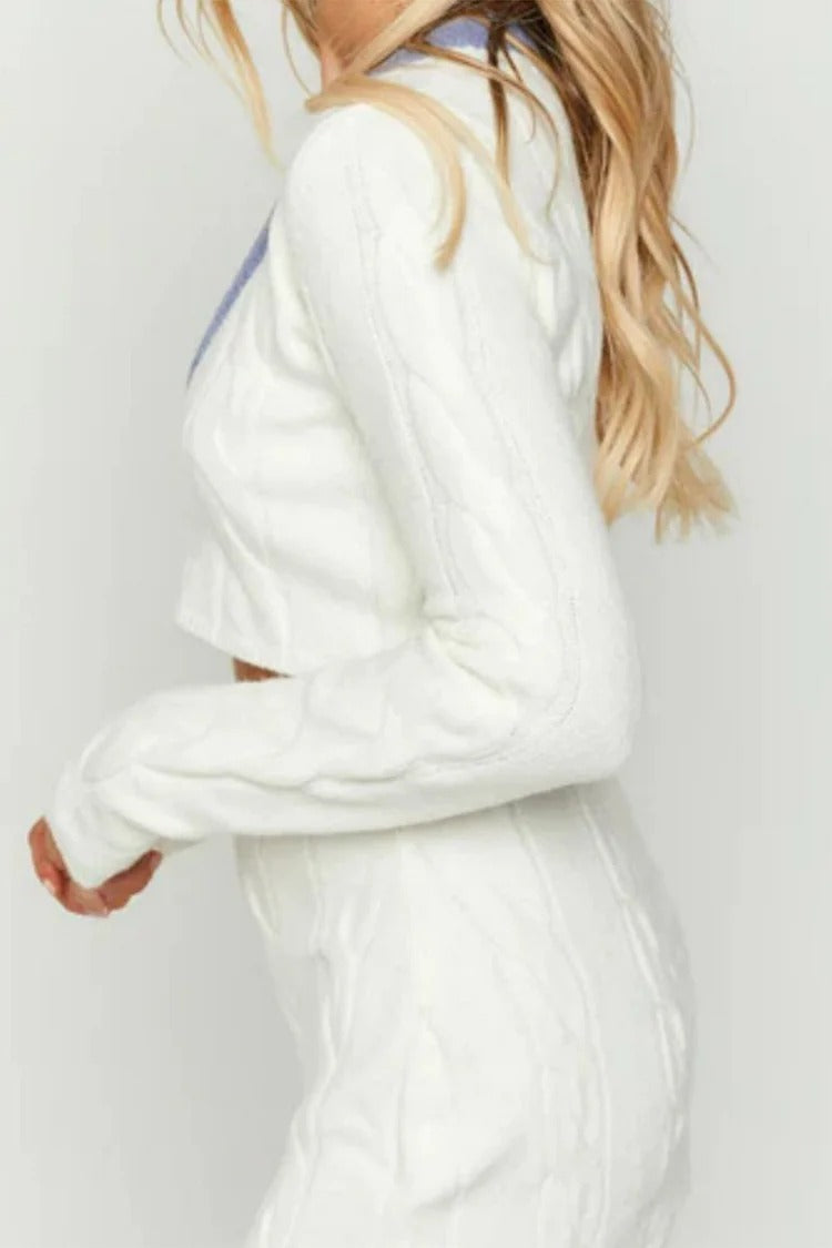 White Colorblock Knit Crop Set - Ella