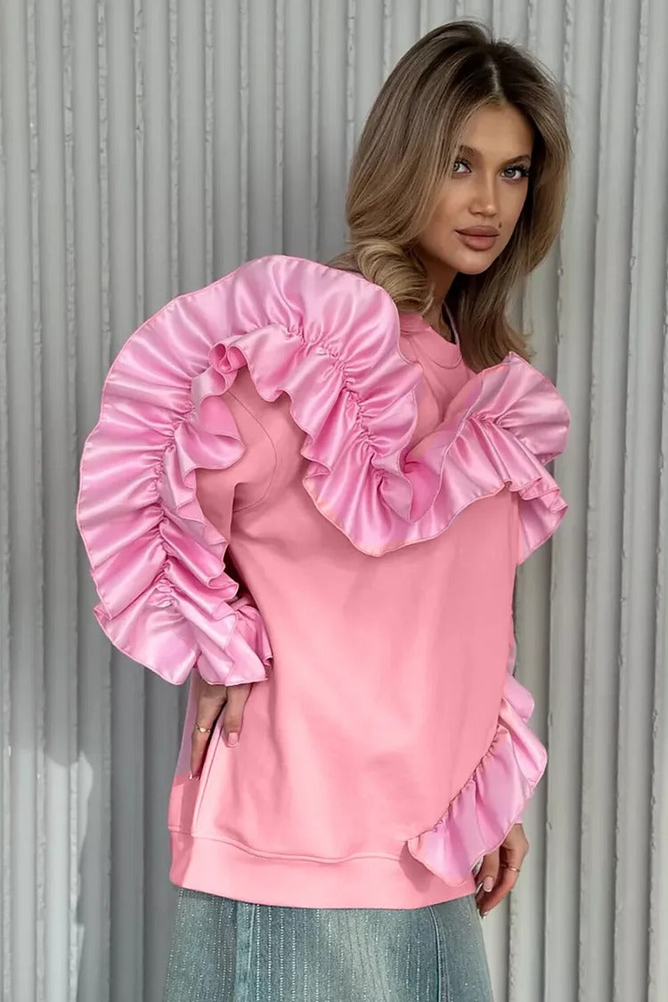 Gray Colorblock Ruffle Sweatshirt - Emma