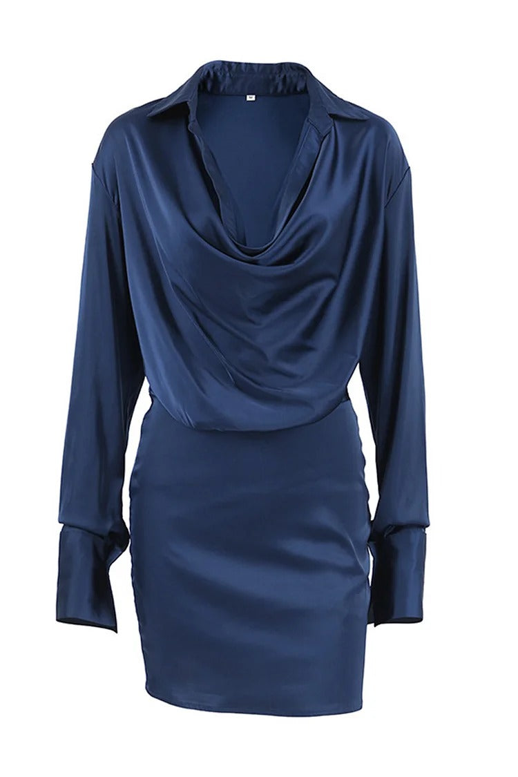 Navy Blue Cowl Neck Mini Dress - Ava