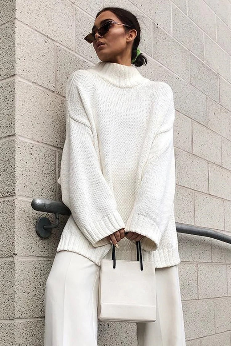 White High Neck Knit Sweater - Olivia