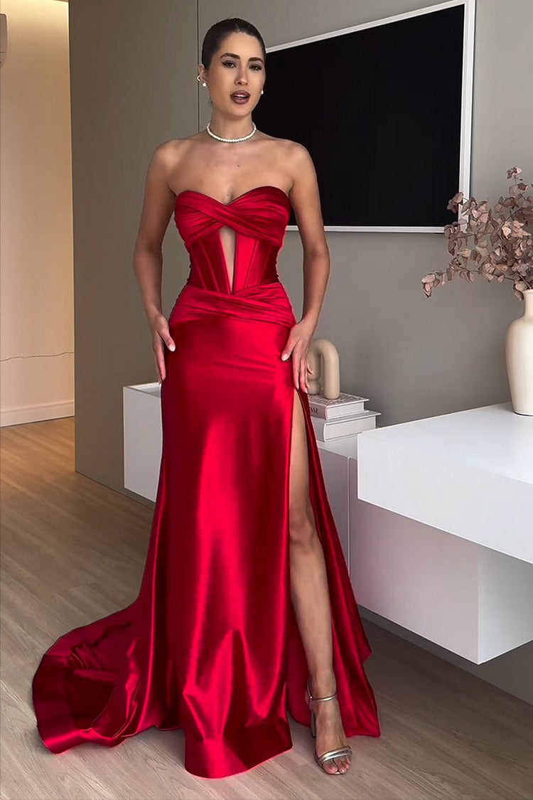 Red Strapless Fishtail Gown - Bella