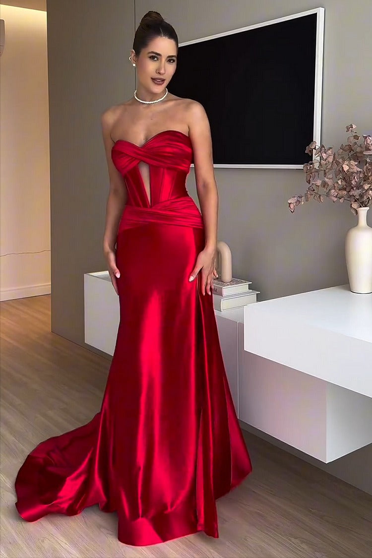 Red Strapless Fishtail Gown - Bella
