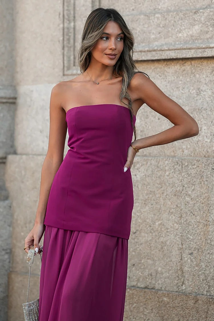 Lavender Bloom 3D Floral Strapless Maxi Dress Set - Amara