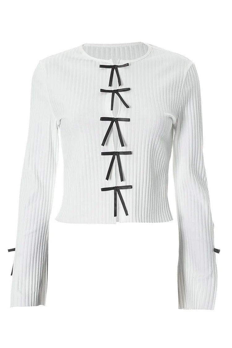 White Pleated Bow Crop Sweater - Isla