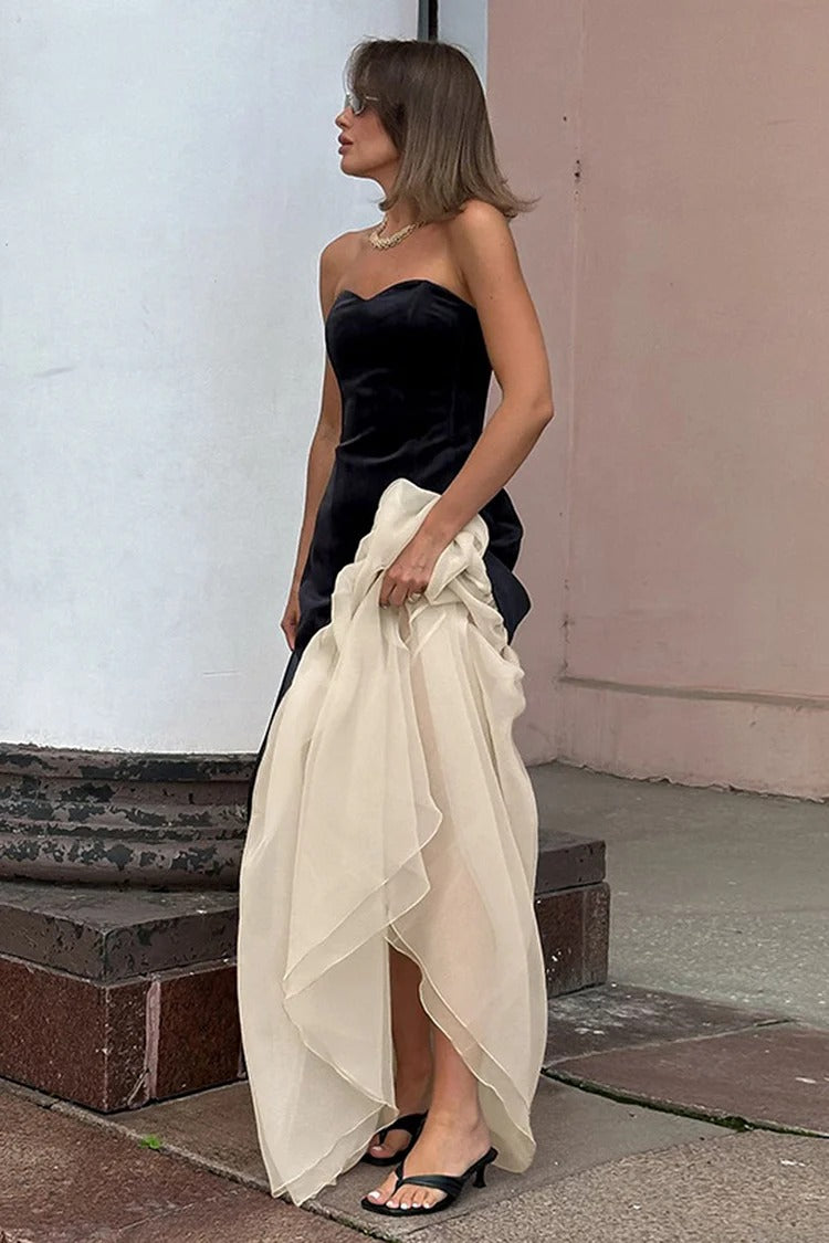 Black Sweetheart Neck Mesh Maxi Dress - Isabella
