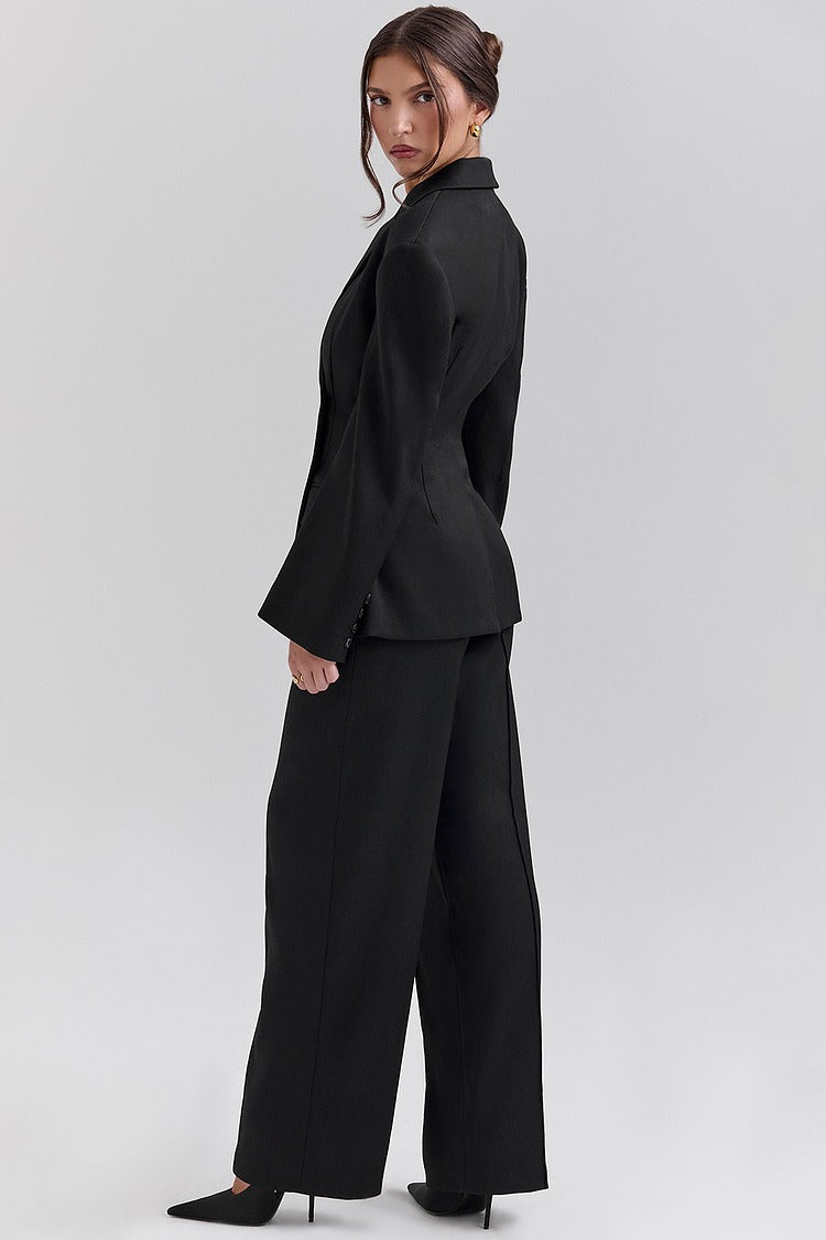 Black Cinched Waist Blazer Set - Olivia