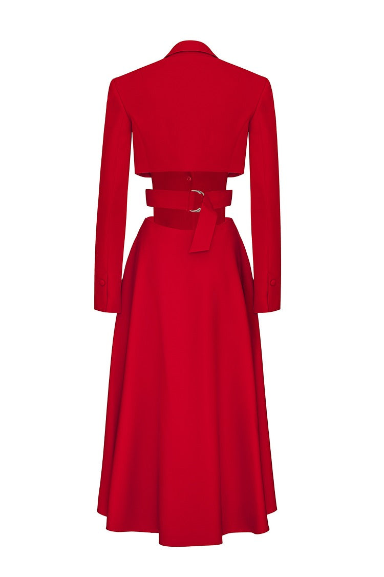 Red Notch Lapel Cutout Blazer Midi Dress - Isabelle