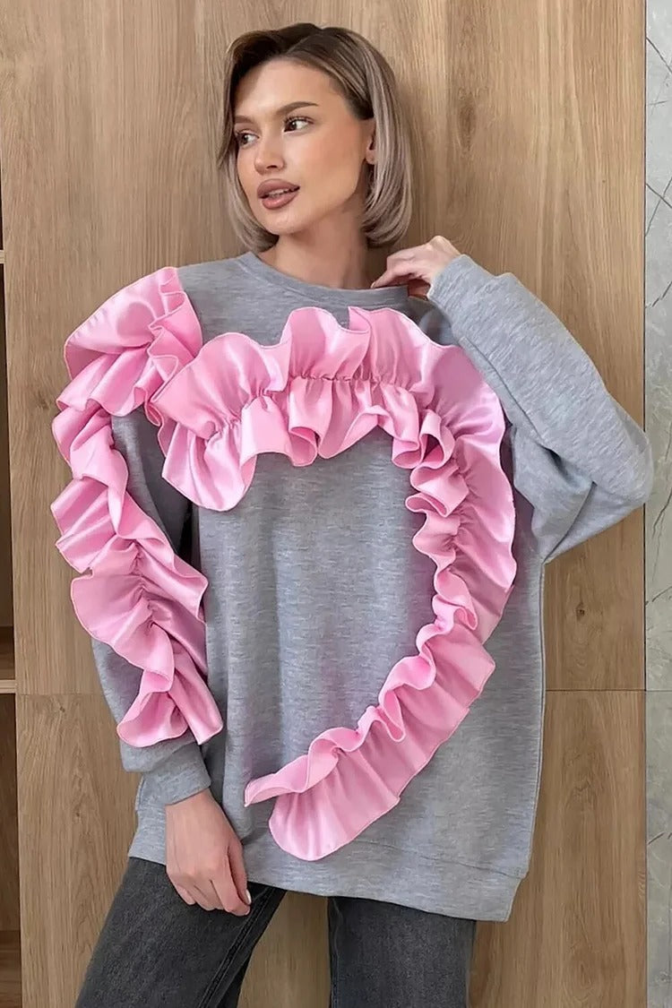 Gray Colorblock Ruffle Sweatshirt - Emma