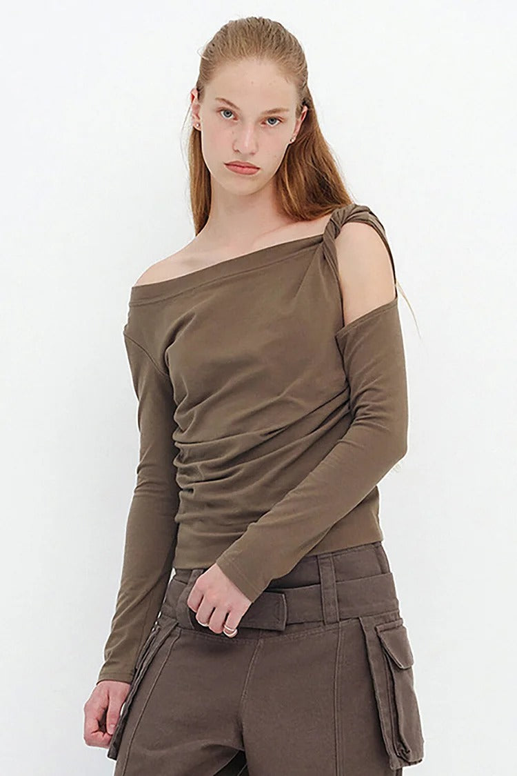 Brown Twisted Cold-Shoulder Top - Mila