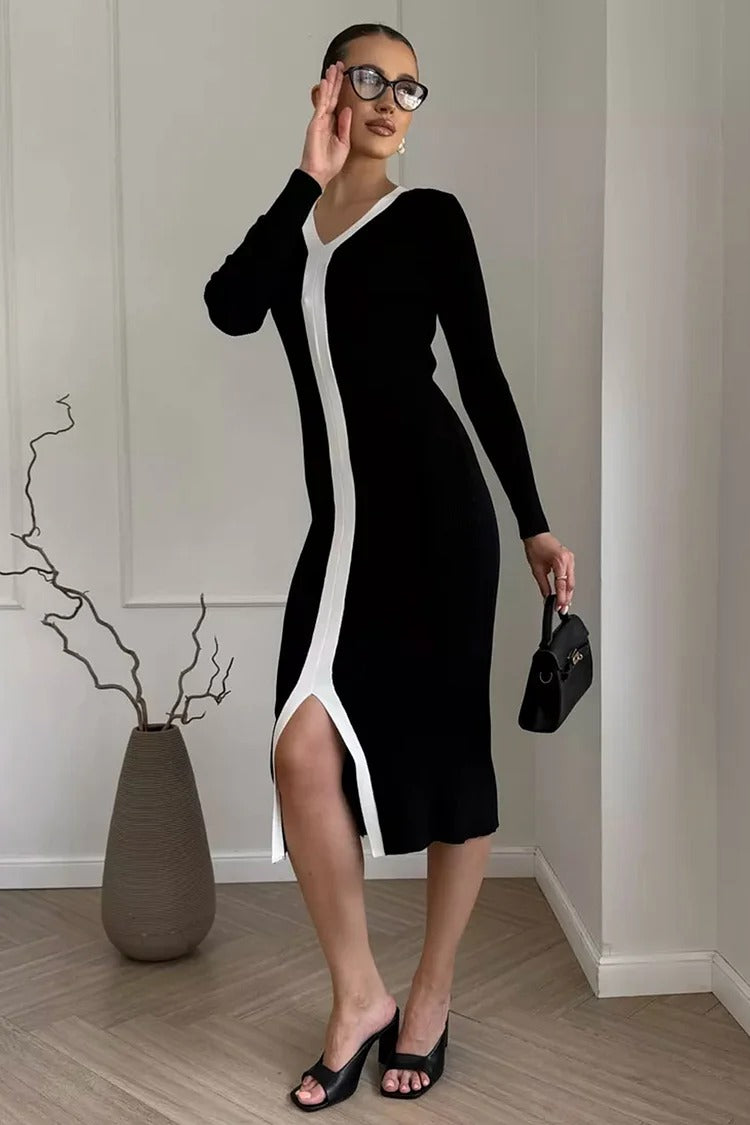 Black Colorblock Sweater Dress - Elise