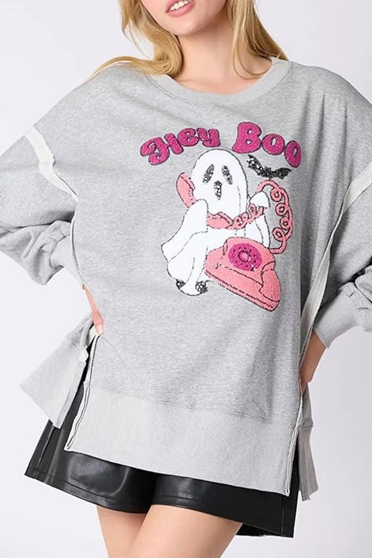 Gray Cartoon Applique Sweatshirt - Mia