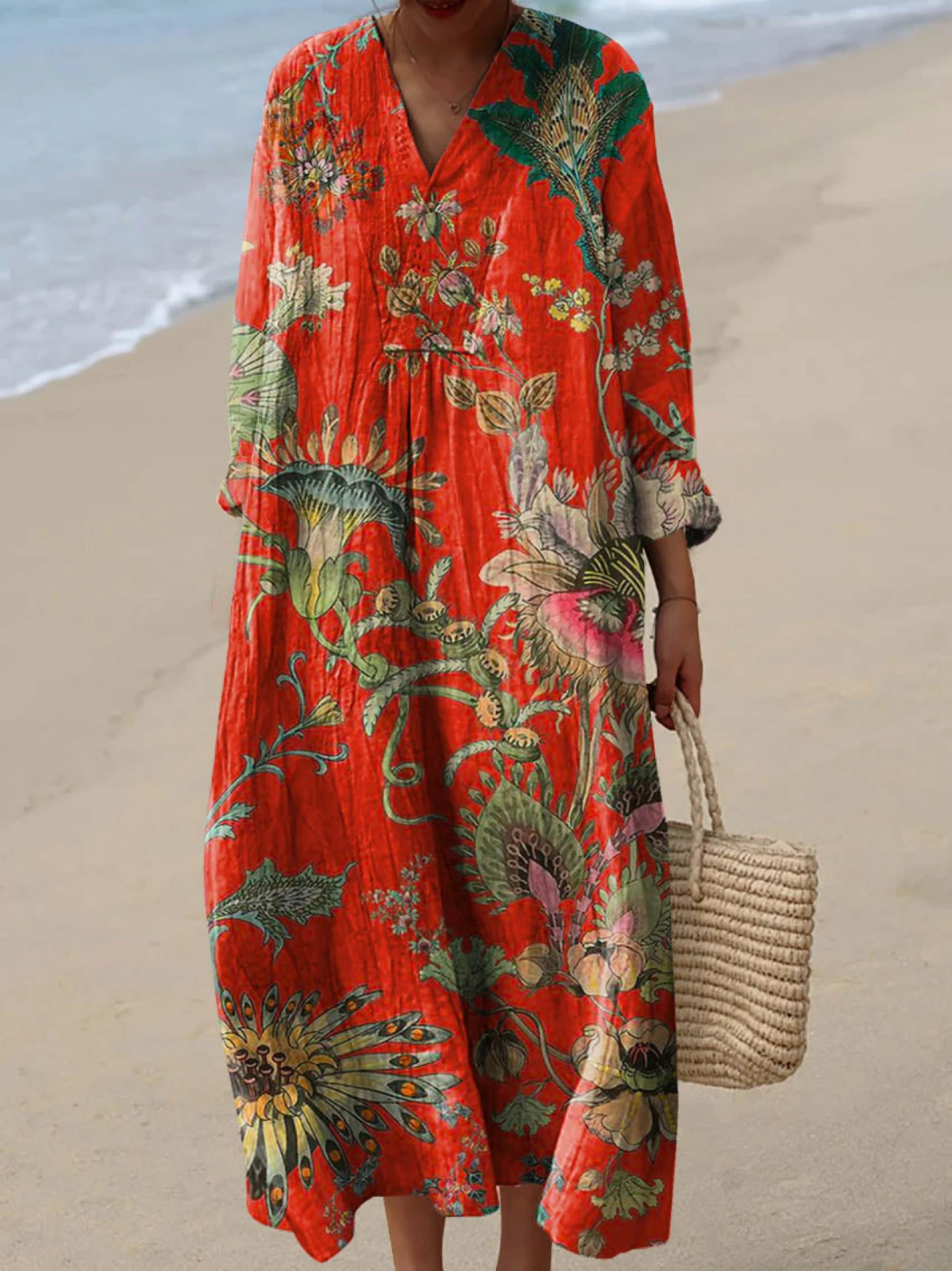 Women's Vintage Lovely Floral Pattern Art Print Dress