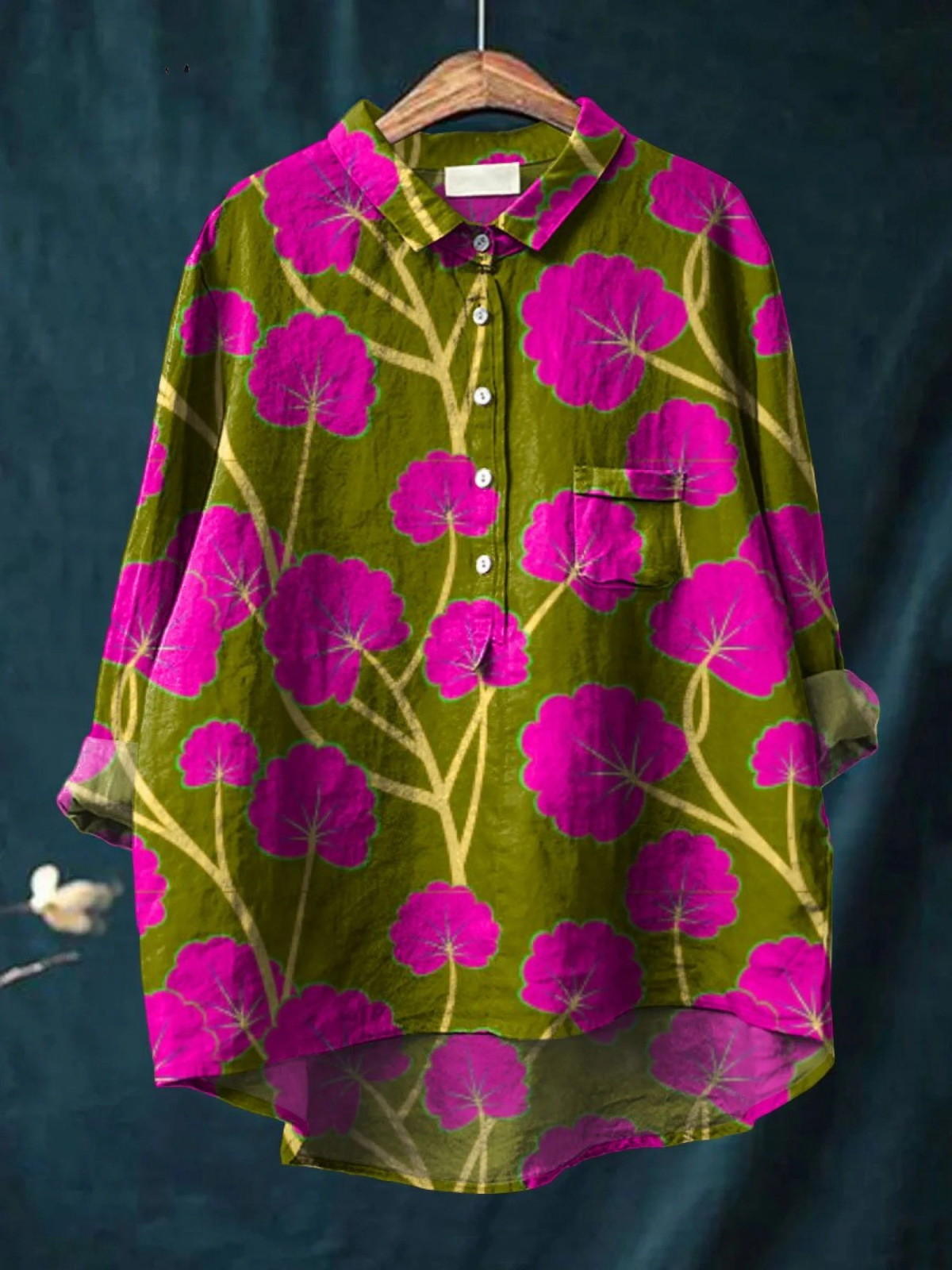 Women's Vintage Flower Art Print Casual  Shirt