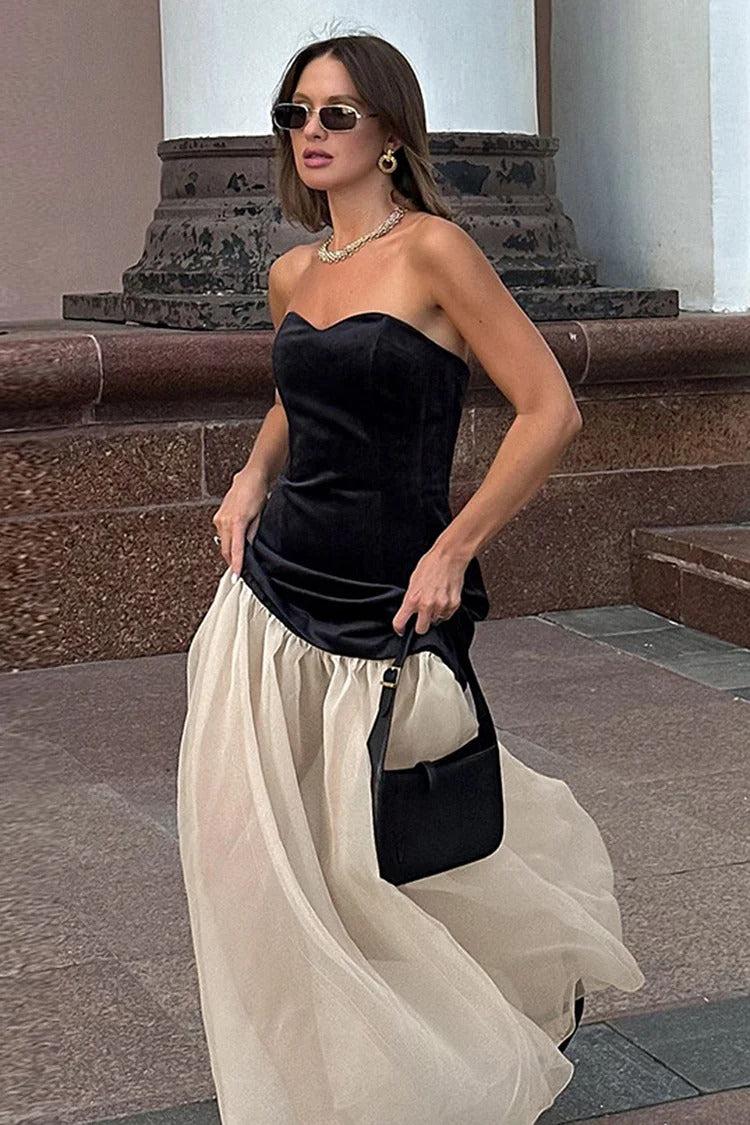 Black Sweetheart Neck Mesh Maxi Dress - Isabella