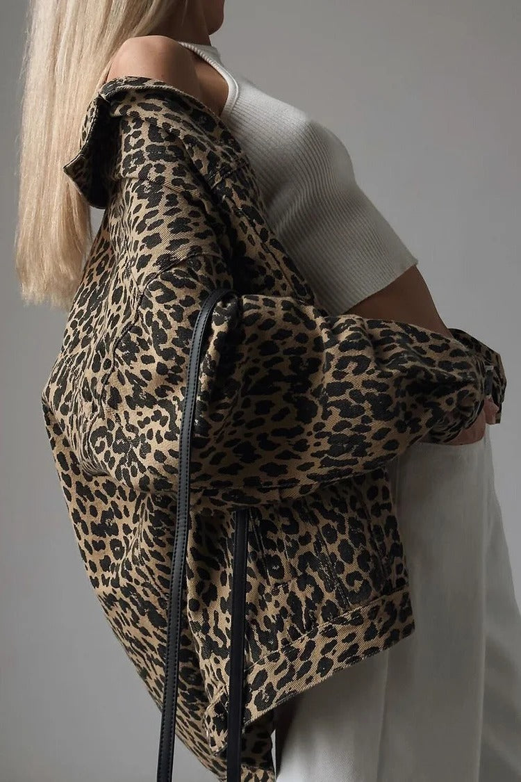 Gray Leopard Denim Jacket - Livia