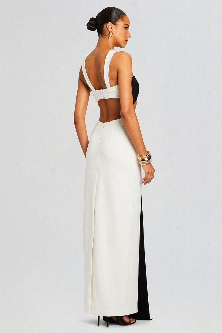 Black Colorblock Cutout Backless Maxi Dress - Mia