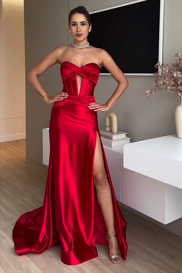 Red Strapless Fishtail Gown - Bella