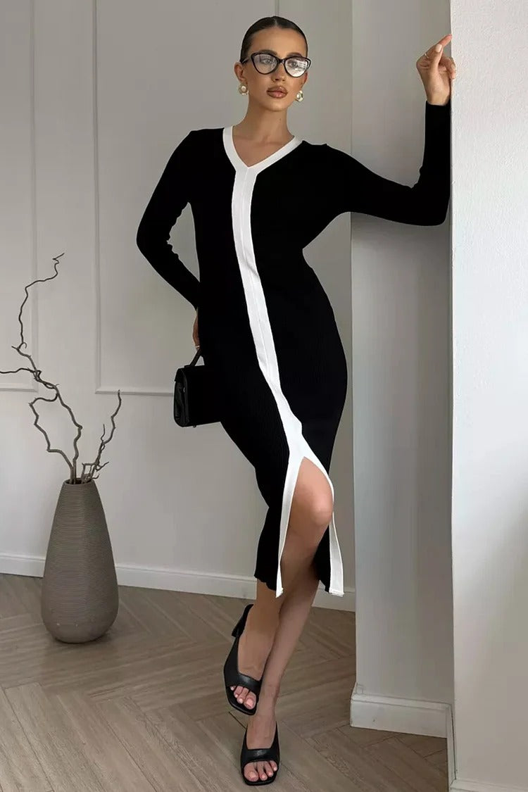 Black Colorblock Sweater Dress - Elise