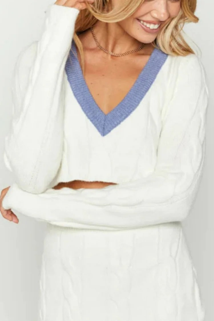 White Colorblock Knit Crop Set - Ella