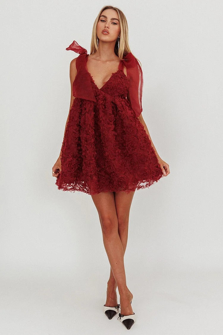 Red Floral A-Line Mini Dress - Lily