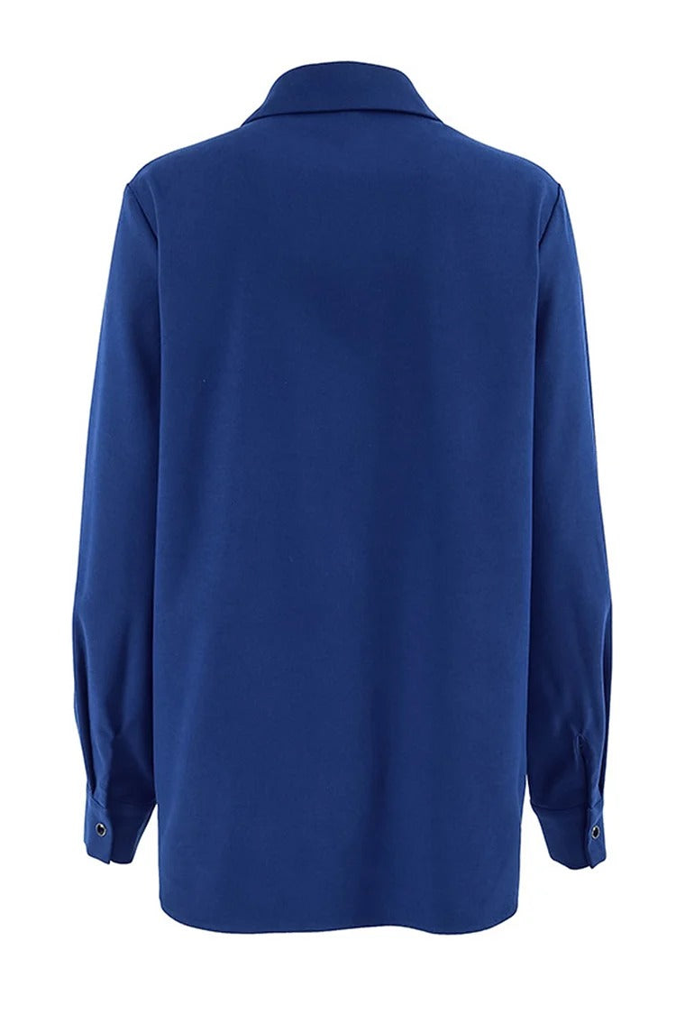 Blue Button-Up Long Sleeve Shirt - Sophia