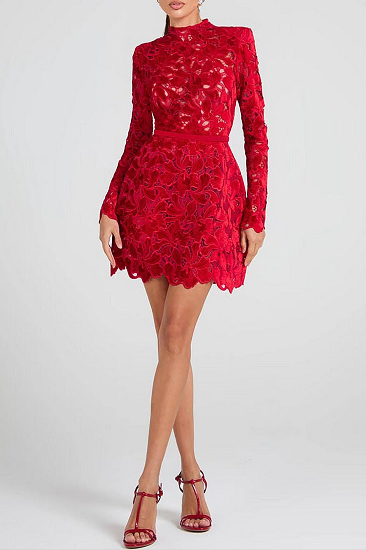 Red Floral Jacquard Mock Neck Mini - Sophia