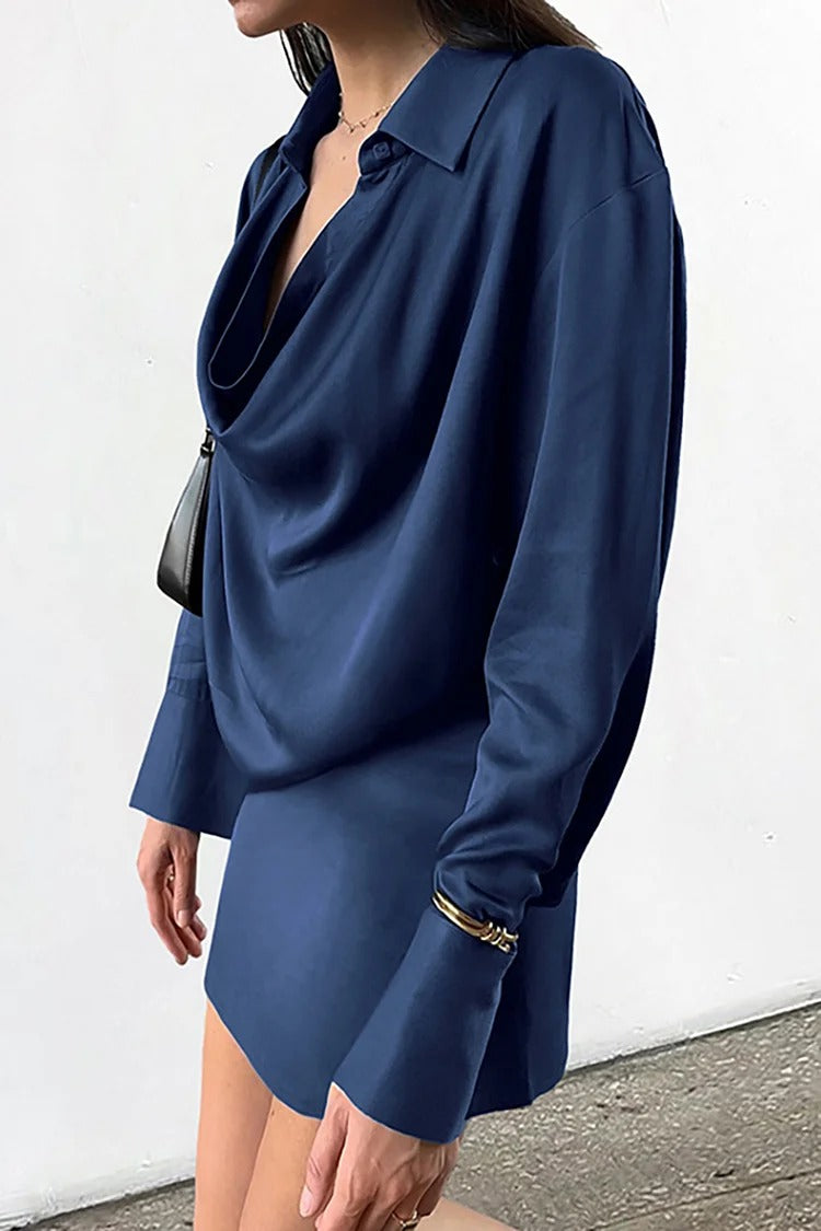 Navy Blue Cowl Neck Mini Dress - Ava