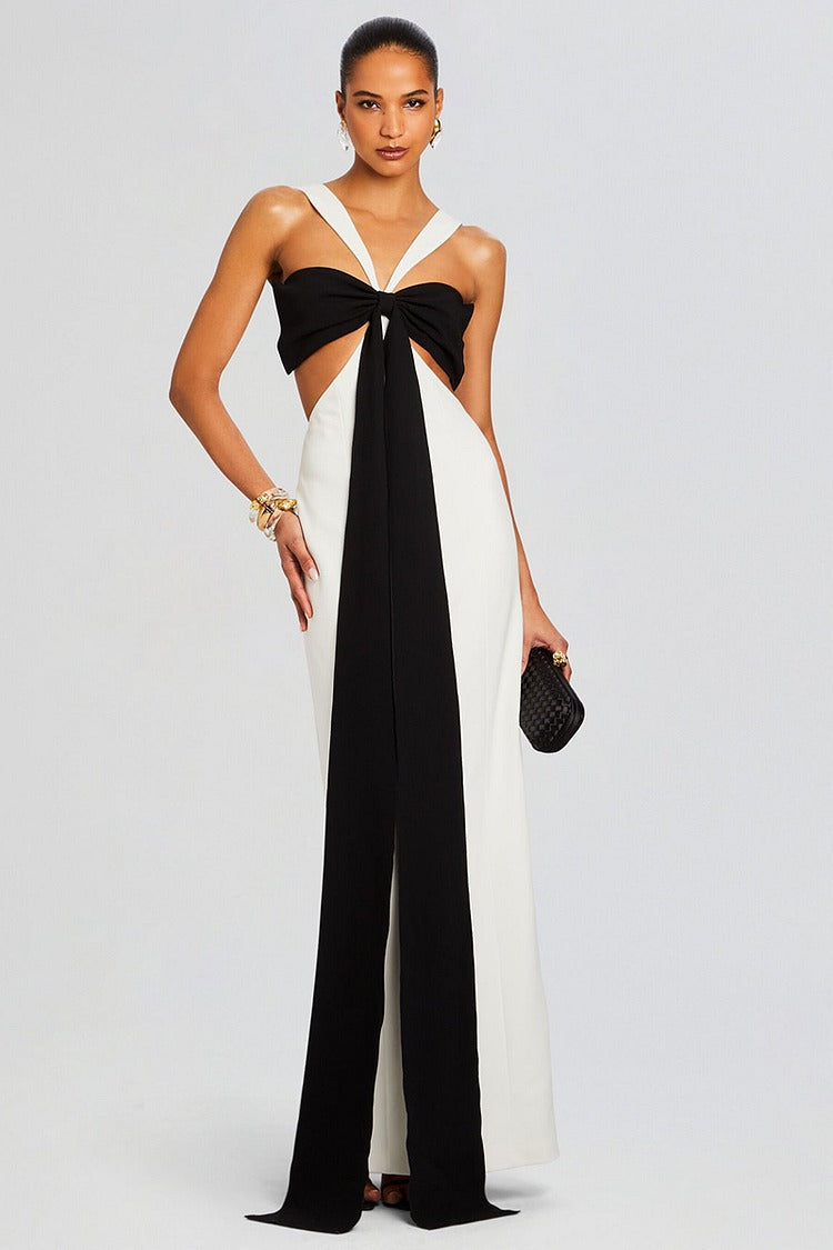 Black Colorblock Cutout Backless Maxi Dress - Mia
